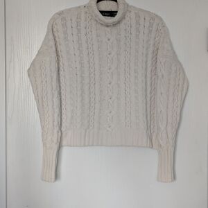 Lauren Ralph Lauren Ivory Cable Knit Turtleneck Sweater. 60% cotton 40% acrylic